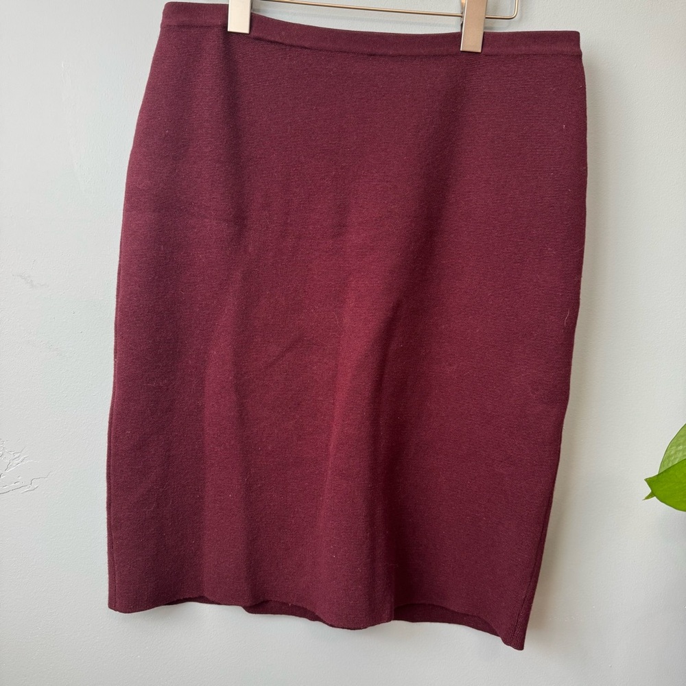Anne Klein Burgundy Wine Mercerized Wool Silk Blend Knit Pencil Skirt Medium